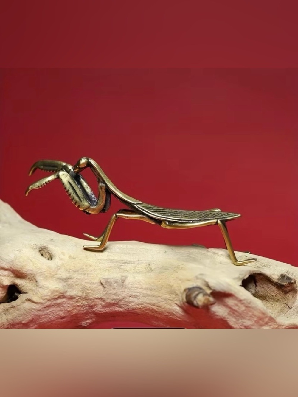 Brass Praying Mantis Sculpture - Gold Tone